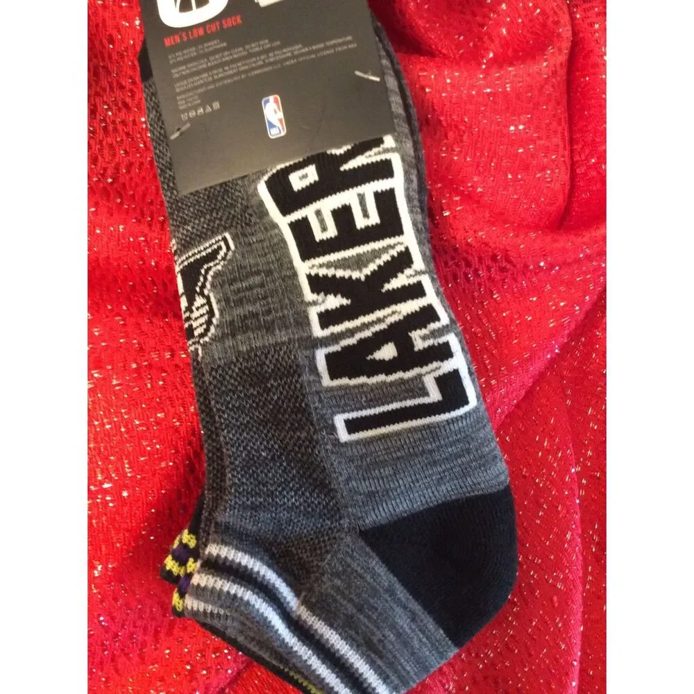 NBA Lakers 3 Pack Low Cut Mens Socks Shoe Size 6-12 New